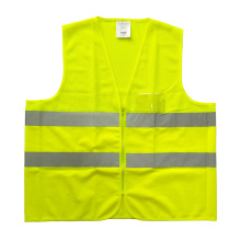 Malla amarilla fluorescente y chaleco de seguridad reflectante sólido con bolsillo de PVC
